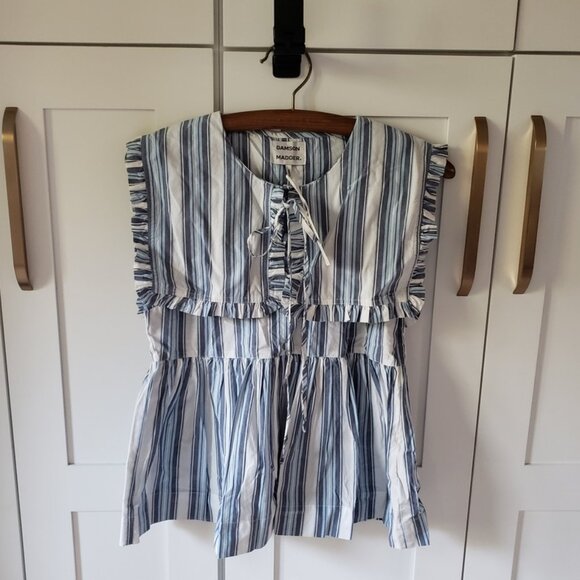 Striped Ruffle Sleeve Blouse - Picture 2 of 13